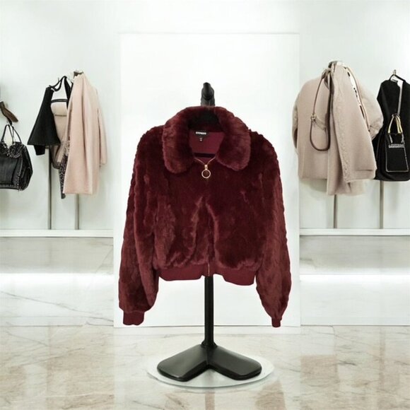 Chic Faux Fur Jacket - Burgundy (Medium) - Picture 1 of 5